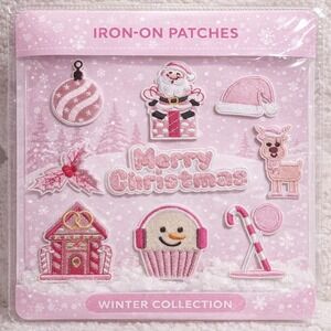 Pink Christmas Iron On Patches 9pc Set Winter Collection Santa Reindeer Snowman